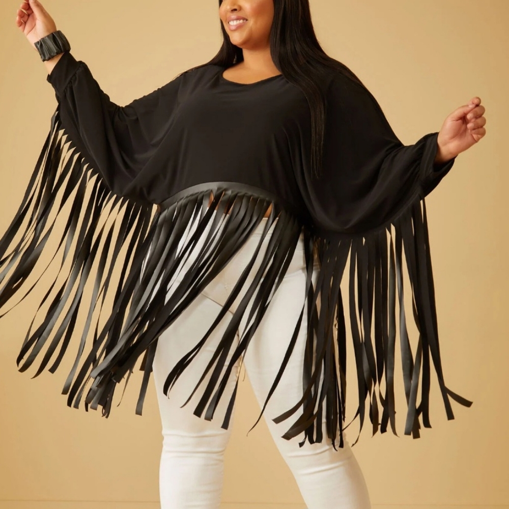 Faux Leather Fringed Blouse